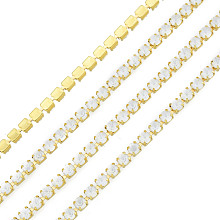 Honeyhandy Brass Rhinestone Strass Chains, Rhinestone Cup Chain, Imitate Fluorescent Style, Raw(Unplated), White Opal, 2x2mm, about 23.62 Feet(7.2m)/Strand