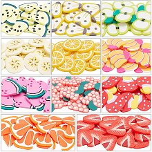 Arricraft About 220 Pcs 11 Styles Polymer Clay Cabochons, Colorful Handmade Polymer Clay Beads, Fruits Polymer Clay Charms Assorted for DIY Jewelry Craft Making