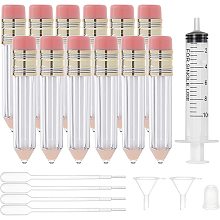 BENECREAT 15 Packs Pencil Shaped Empty Lip Gloss Tubes Refillable Lip Glaze Tube Bottles with 2pcs Funnel Hopper, 4pcs 1ml Dropper and 1pcs 10ml Syringe(without needle)