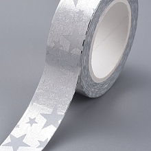 Honeyhandy Foil Masking Tapes, DIY Scrapbook Decorative Paper Tapes, Adhesive Tapes, for Craft and Gifts, Star, Silver, 15mm, 10m/roll