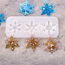 Honeyhandy DIY Pendant Silicone Molds, Resin Casting Molds, Clay Craft Mold Tools, Snowflake, White, 147x70x8.5mm, Hole: 4mm