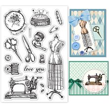 GLOBLELAND Sewing Silicone Clear Stamp Vintage Sewing Machine Transparent Silicone Stamp Buttons Rubber Stamp for Scrapbook Journal Card Making 4.3 x 6.3 Inch