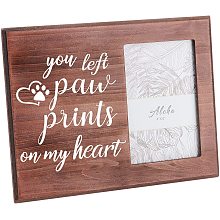 FINGERINSPIRE 25X20cm/10x8inches Picture Frame Pet Memorial Picture Frame with Paw Prints Saddle Brown Wood Photo Frame Rectangle Frame with You Left Paw Prints On My Heart Words