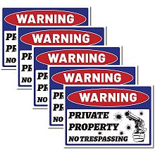 CREATCABIN 5pcs Private Property No Trespassing Sign 10" x 7" Vinyl Warning Stickers Self Adhesive Decal Sticker UV Protected Waterproof for Home Business Window Door Safety Security