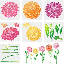 FINGERINSPIRE 7 Pcs Dahlia Flower Painting Stencil 11.8x11.8inch Reusable Dahlia Floral Drawing Template Spring Flower Stencil for Decoration Nature Plant Stencil for Wood Wall Furniture Painting