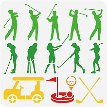 BENECREAT Golf Swing Border Painting Stencils, 12x12inch Sport Theme Cart Plastic Decoration Template for DIY, Engraving, Scrapbooking