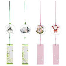 BENECREAT 4Pcs 4 Style Japanese Wind Chimes, Christmas Theme Glass Wind Bells Pendant for Home Garden Wedding Indoor Outdoor Decoration