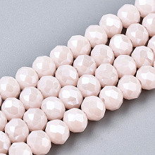 Honeyhandy Electroplate Glass Beads Strands, Pearl Luster Plated, Faceted, Rondelle, Misty Rose, 2.3~2.7x2mm, Hole: 0.4mm, about 150~170pcs/strand, 11 inch(28cm)