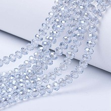 Honeyhandy Electroplate Glass Beads Strands, Pearl Luster Plated, Faceted, Rondelle, Azure, 3x2mm, Hole: 0.8mm, about 165~169pcs/strand, 15~16 inch(38~40cm)