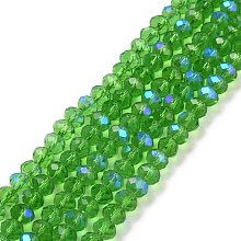 Honeyhandy Electroplate Glass Beads Strands, Half Rainbow Plated, Faceted, Rondelle, Medium Sea Green, 4x3mm, Hole: 0.4mm, about 123~127pcs/strand, 16.5~16.9 inch(42~43cm)