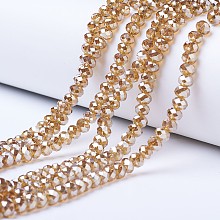 Honeyhandy Electroplate Glass Beads Strands, Platinum Plated, Faceted, Rondelle, BurlyWood, 6x5mm, Hole: 1mm, about 85~88pcs/strand, 16.1~16.5 inch(41~42cm)