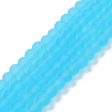 Honeyhandy Transparent Glass Beads Strands, Faceted, Frosted, Rondelle, Sky Blue, 6x4.5mm, Hole: 1.4mm, about 83~85pcs/strand, 38~39cm