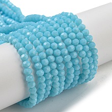 Imitation Porcelain Glass Beads Stands, Faceted, Round, Light Sky Blue, 3~3.5mm, Hole: 0.6mm, about 174~175pcs/strand, 21.18''~21.34''(53.8~54.2cm)