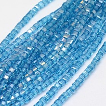 Honeyhandy Electroplate Glass Bead Strands, AB Color Plated, Faceted, Cube, Sky Blue, 4x4x4mm, Hole: 1mm, about 98pcs/strand, 15.7 inch