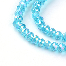 Honeyhandy Electroplate Glass Beads Strands, AB Color Plated, Faceted Rondelle, Deep Sky Blue, 3x2mm, Hole: 0.5mm, about 165~170pcs/strand, 16.7 inch