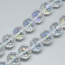 Honeyhandy Electroplate Glass Bead Strands, AB Color Plated, Faceted, Round, Clear, 17~18x17~18mm, Hole: 2mm, about 30pcs/strand, 22.8 inch