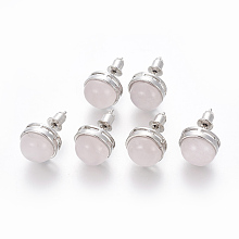 Honeyhandy Natural Rose Quartz Stud Earrings, with Brass Findings, Half Round, Platinum, 12mm, Pin: 0.8mm