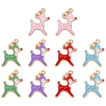 10Pcs 5 Colors Alloy Enamel Pendants, Deer, Light Gold, Mixed Color, 21x14x3mm, Hole: 1.6mm, 2pcs/color