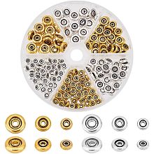 Arricraft 220 Pcs Alloy Spacer Beads, 2 Colors 3 Sizes Tibetan Style Beads Charms Flat Round Small Loose Metal Beads for DIY Crafts Bracelets Necklace Pendants Jewelry Making