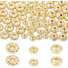 BENECREAT 90Pcs 3 Style 18K Gold Plated Round Loose Beads Carved Alloy Spacer Beads for DIY Necklace Bracelet Jewelry Craft Making