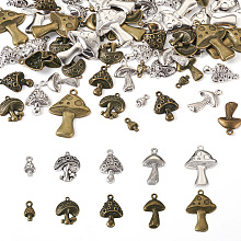 Elecrelive 80Pcs 10 Style Alloy Pendants, Mushroom, Antique Bronze & Antique Silver, 13~40.5x8~29x3~5mm, Hole: 1.5~3mm, 8pcs/style