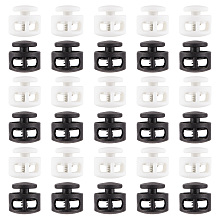 GORGECRAFT 40PCS 2 Colors Plastic Cord Locks End Lanyard String Clips Spring Elastic Cord Stopper Fastener Slider Toggles Clip Double Hole Round Ball for Drawstrings Shoelaces Backpack Bags