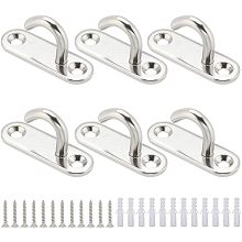 GORGECRAFT 6Pcs Stainless Steel Ceiling Hooks Pad Eyes Plate Marine Hardware Hooks Oval Open Hooks Anchor Heavy Duty Screw Wall Mount Hook for Hanging Lamp Plant Basket Ceiling Fan Tool