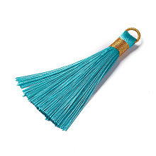 Honeyhandy Polyester Tassel Pendants, Medium Turquoise, 80~83x7~8mm, Hole: 5~7mm