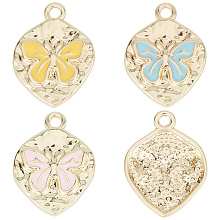 SUNNYCLUE 30Pcs 3 Colors Rack Plating Alloy Enamel Pendants, Cadmium Free & Nickel Free & Lead Free, Light Gold, Oval with Butterfly Charm, Mixed Color, 24x18x3mm, Hole: 2.2mm, 10pcs/color