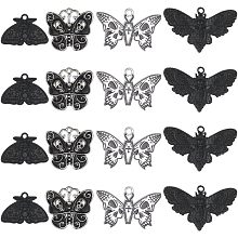 SUNNYCLUE 1 Box 24pcs 4 Styles Butterfly Charm Moth Charms Bulk Gothic Charm Black Skull Butterflies Skeleton Halloween Alloy Insect Charm for Jewelry Making Charms DIY Necklace Earring Adults Craft