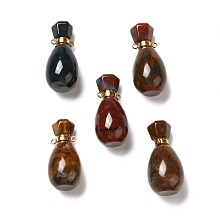 Natural Ocean Jasper Perfume Bottle Pendants, with Golden Tone Stainless Steel Findings, Essentail Oil Diffuser Charm, for Jewelry Making, 34.5~35.5x16.5~18mm, Hole: 2mm