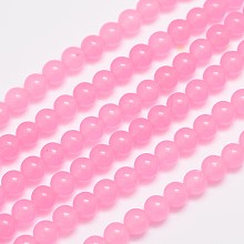 Honeyhandy Natural & Dyed Malaysia Jade Bead Strands, Round, Hot Pink, 6mm, Hole: 0.8mm, about 64pcs/strand, 15 inch