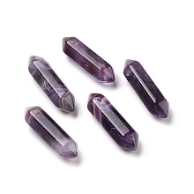 Honeyhandy Natural Amethyst Double Terminal Pointed Pendants, Faceted Bullet Charm, 30~35x8~9x8~9mm, Hole: 1.4mm