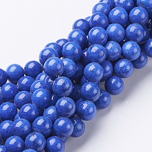 Honeyhandy Natural Mashan Jade Round Beads Strands, Dyed, Blue, 10mm, Hole: 1mm, about 41pcs/strand, 15.7 inch