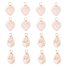 DICOSMETIC 16Pcs 2 Style Natural Rose Quartz Pendants, with Wire Wrapped, Heart & Teardrop, 21~25x13~15x7~8.5mm, Hole: 3.4~4mm, 8pcs/style