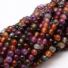 Honeyhandy Faceted Natural Agate Round Beads Strands, Dyed, Colorful, 6mm, Hole: 1mm, about 64pcs/strand, 14.7 inch