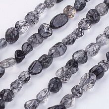 Honeyhandy Natural Black Rutilated Quartz Beads Strands, Nuggets, 2~11x4~8x2~4mm, Hole: 1mm, about 62pcs/strand, 15.74 inch