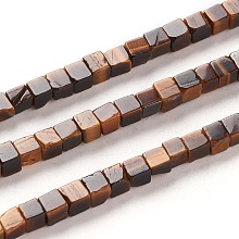 Honeyhandy Natural Tiger Eye Beads Strands, Cube, 4x4x4mm, Hole: 0.7mm, about 93pcs/Strand, 15.75 inch(40cm)