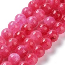 Dyed Natural Malaysia Jade Beads Strands, Round, Cerise, 8mm, Hole: 1.2mm, about 23pcs/strand, 7.28 inch(18.5cm)