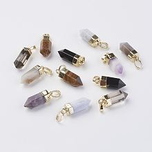 Honeyhandy Natural & Synthetic Gemstone Pointed Pendants, with Brass Findings, Bullet, Golden, Golden & Silver, 19~21x7mm, Hole: 4x6mm