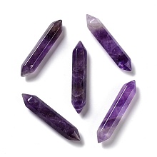 Honeyhandy Natural Amethyst No Hole Beads, Faceted, Double Terminated Point, 51~55x10.5~11x9.5~10mm