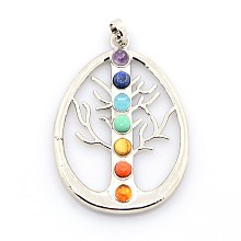 Honeyhandy Vintage Chakra Jewelry Brass Gemstone Pendants, teardrop, Platinum, 48x34x4mm, Hole: 5x8mm