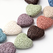 Honeyhandy Dyed Natural Lava Rock Bead Strands, Heart, Mixed Color, 20~21x20~21x7~8mm, Hole: 1mm, about 20pcs/strand, 15.55 inch