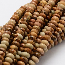 Honeyhandy Rondelle Natural Picture Jasper Bead Strands, 6x4mm, Hole: 1mm, about 105pcs/strand, 15.74 inch