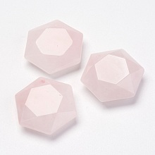 Honeyhandy Natural Rose Quartz Pendants, Hexagon, 28~29x25x9~10mm, Hole: 1.5mm