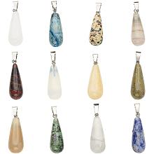 PandaHall Elite 24pcs Healing Stone Pendant Oval Long Tears Water Drop Chakra Charm Semi-Precious Gemstone Rock for Necklace Jewelry Making