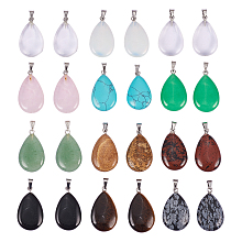 PandaHall Elite 24pcs Teardrop Water Drop Shape Healing Chakra Charm Beads Crystal Quartz Stone Dyded Gemstones Pendants for Necklace Jewelry Making Total 12 Colors