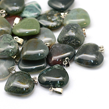 Honeyhandy Heart Natural Indian Agate Pendants, with Platinum Tone Brass Findings, 20~22x20~21x5~8mm, Hole: 2x7mm