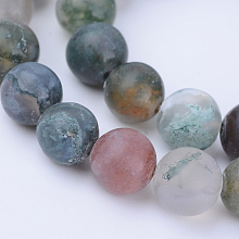 Honeyhandy Natural Indian Agate Beads Strands, Frosted, Round, 6~6.5mm, Hole: 1mm, about 63pcs/strand, 15.5 inch