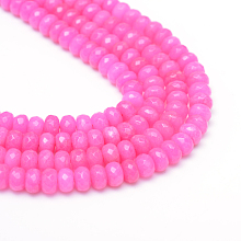 Honeyhandy Natural White Jade Bead Strands, Dyed, Faceted, Rondelle, Magenta, 4~5x3mm, Hole: 0.5mm, about 115~120pcs/strand, 13.39~13.98 inch(34~35.5cm)